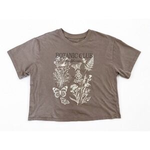 Organic Collective Botanic Butterfly Floral Graphic Tee Brown Crop Small